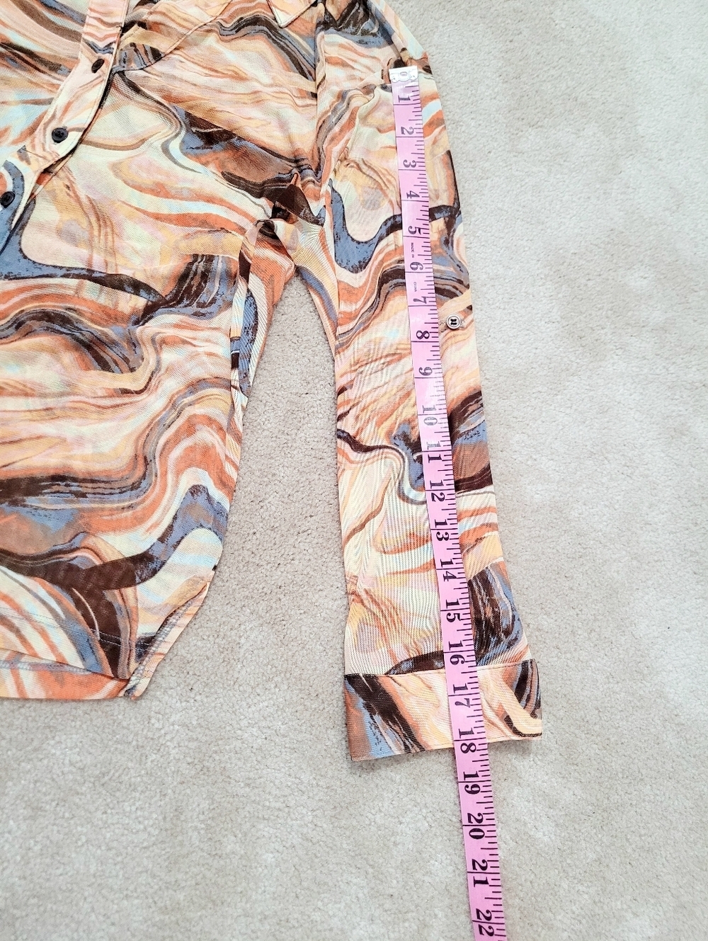 Sheer Blouse Women’s Large Marble Print Button Down Stretch Boho Active USA - Picture 8 of 11